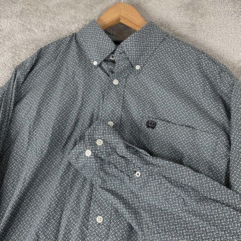 Cinch Shirt Mens Small Blue Geometric Western Cowboy Rodeo Long Sleeve Button Up